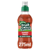 Stay refreshed with a 275ml bottle of Robinsons Fruit Shoot Summer Fruits. This invigorating drink features a green cap and "No Added Sugar" label, perfect for hydration all day long.